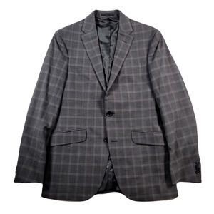 Kenneth Cole Grey Windowpane‎ Plaid Suit Jacket Mens 38R 38 Glen Plaid